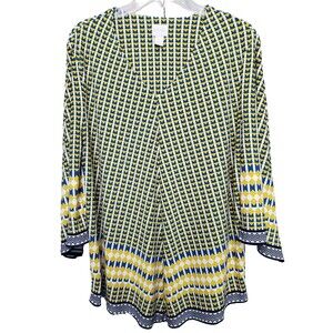 Chico's Cascading Geometry Flared Sleeve V-Neck Top Size 2 Large